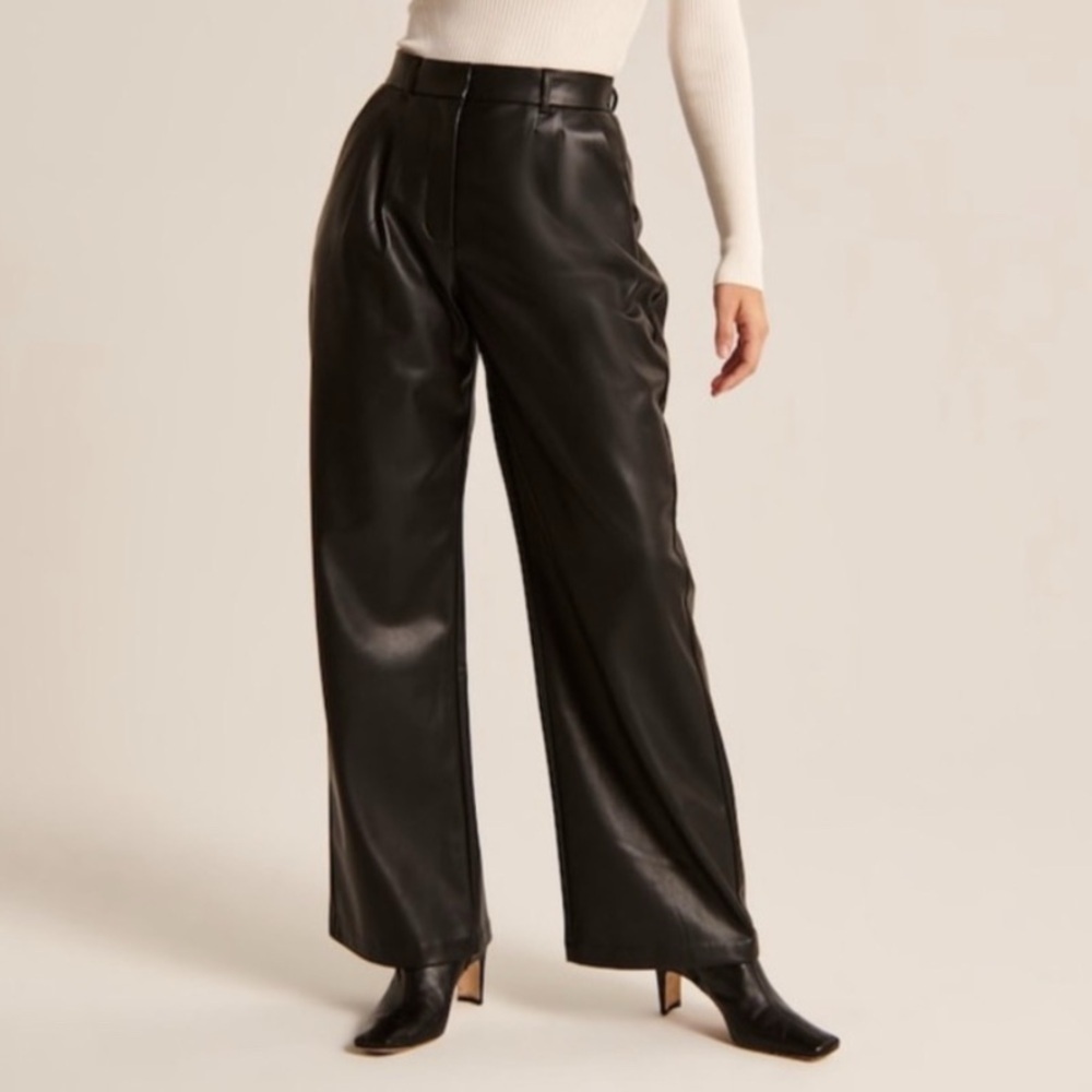 Abercrombie & Fitch Sloan Tailored Vegan Leather Wide Leg Black Pants Small R